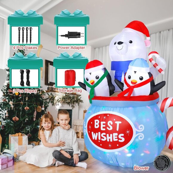 🆕6FT Christmas Inflatable Polar Bear Penguin Hot Cocoa Mug Outdoor Decoration - Picture 6 of 9